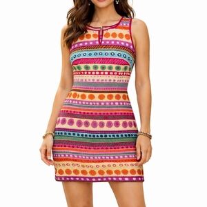 Talbots Sleeveless Knit Mini Dress Size 2 Boho Tribal Multicolor Festival